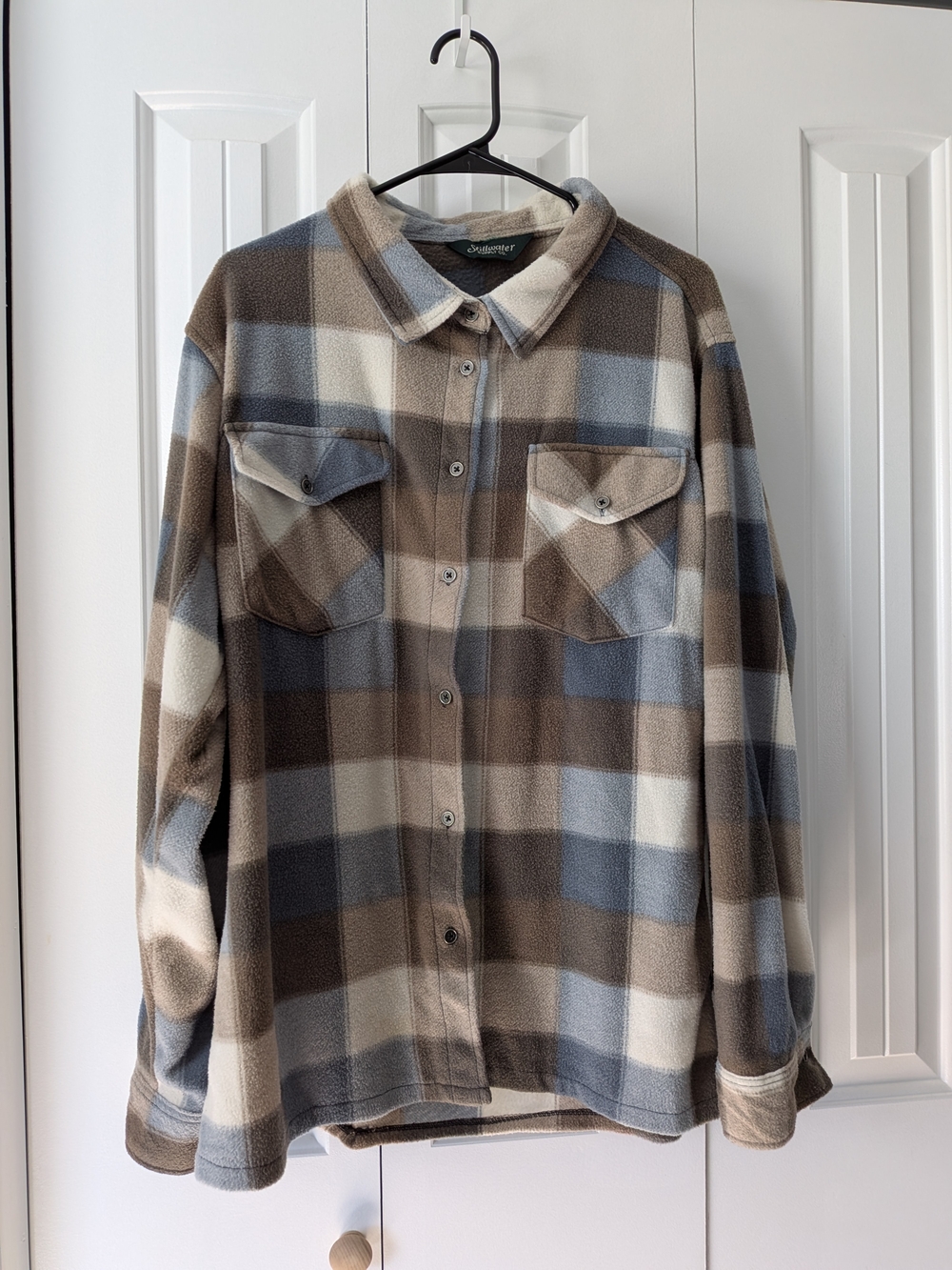 Plaid Fleece Shacket in Brown & Blue